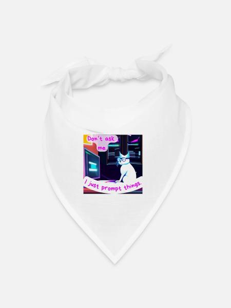 Frag mich nicht, ich fordere nur Dinge auf – Grumpy AI Cat - Bandana Dreieckstuch - Weiß