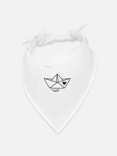 Herz Papierboot Illustration - Bandana Dreieckstuch - Weiß