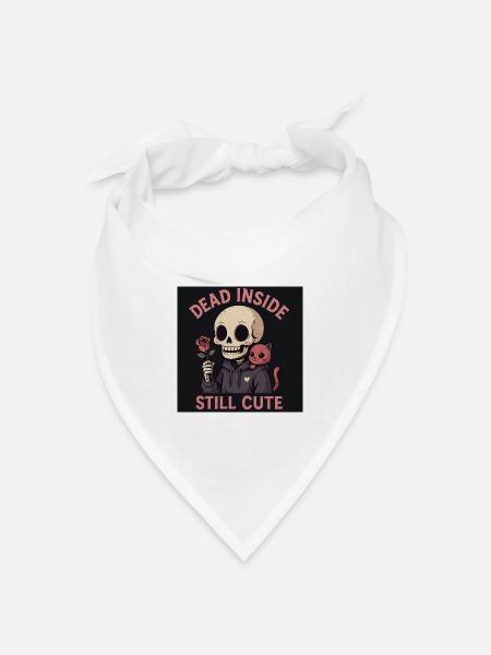 Totenkopf mit Katze und Rose Motiv - Bandana Dreieckstuch - Weiß