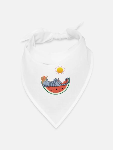 Katze mit Melone im Sonnenschein - Bandana Dreieckstuch - Weiß