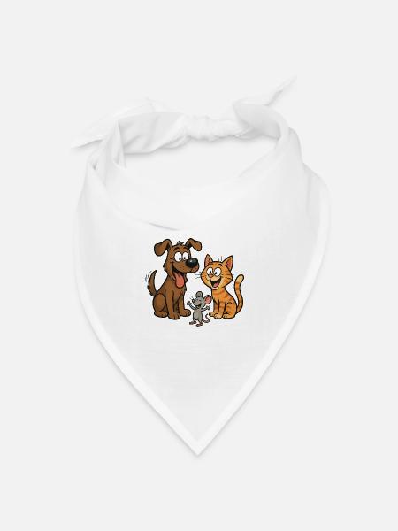 Lustiges Tiertrio – Hund, Katze & Maus - Bandana Dreieckstuch - Weiß
