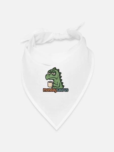 Müder Dino mit Kaffeetasse am Montag - Bandana Dreieckstuch - Weiß