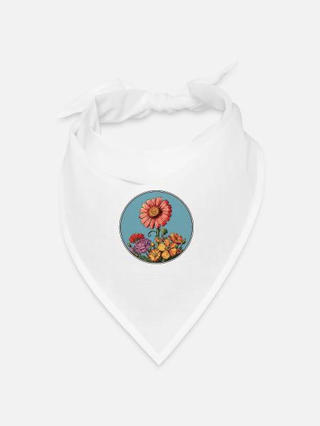 Blumenillustration im Vintage-Stil - Bandana Dreieckstuch - Weiß