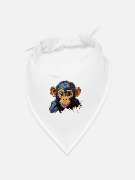 Ausdrucksstarker Affenbabyporträt Kunstdesign - Bandana Dreieckstuch - Weiß