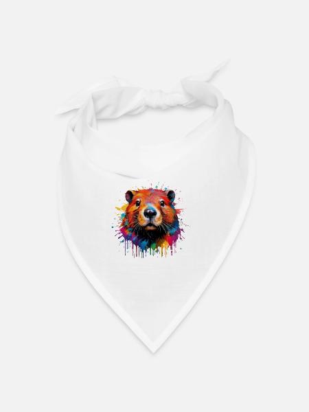 Bunter Biber Wasserfarbendesign - Bandana Dreieckstuch - Weiß