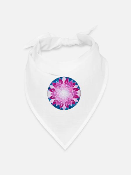 BlumenMandala in Magenta, Pink und Blau - Bandana Dreieckstuch - Weiß