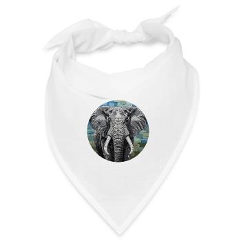 Mosaik Elefant Kunst Porträt - Bandana Dreieckstuch - Weiß - Vorne
