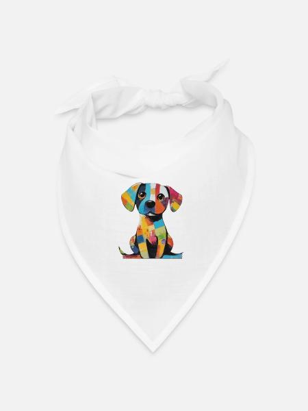 Farbenfroher Patchwork, bunter Hund - Bandana Dreieckstuch - Weiß