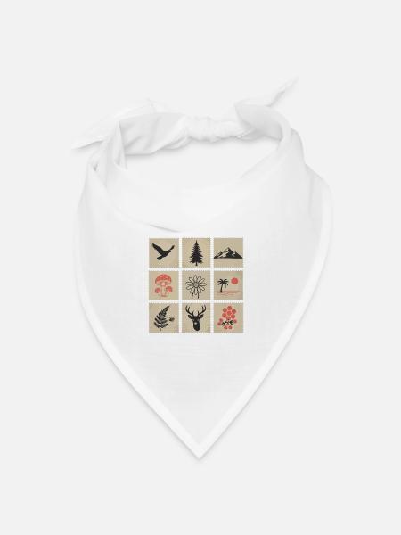 Natur Briefmarken Collage - Bandana Dreieckstuch - Weiß