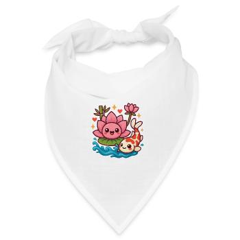Koi und Lotus Kawaii Print - Bandana Dreieckstuch - Weiß - Vorne