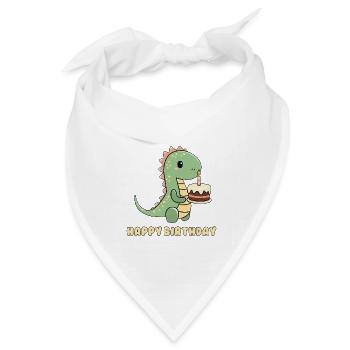 Dino mit einer Geburtstagstorte  - Bandana Dreieckstuch - Weiß - Vorne