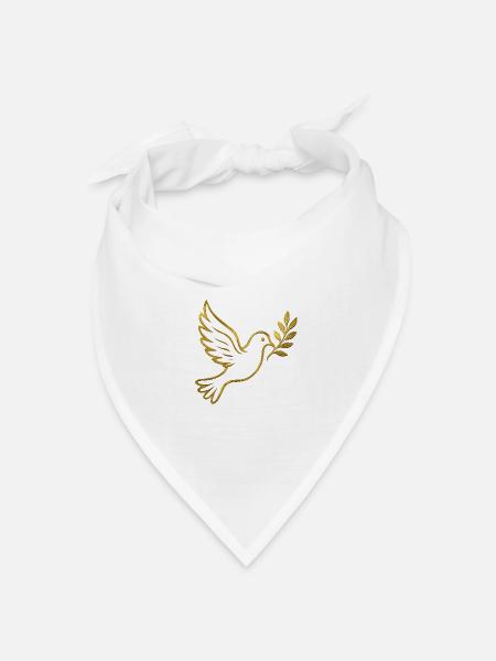 NEU -- Goldene Taube mit Olivenzweig. - Bandana Dreieckstuch - Weiß