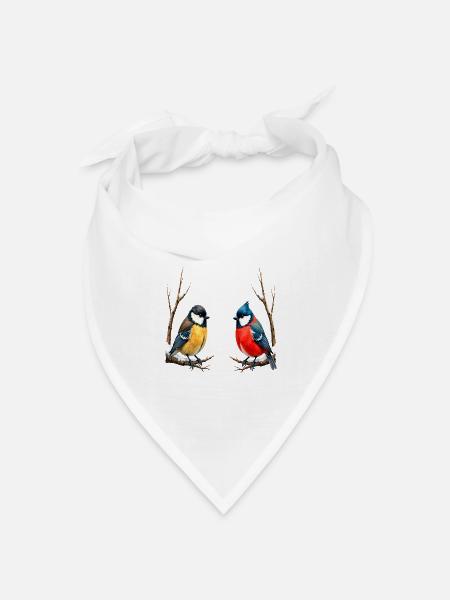 Zwillingssingvögel im Winter - Bandana Dreieckstuch - Weiß