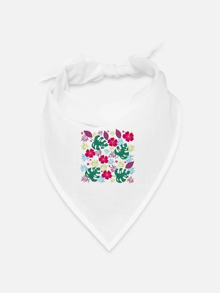 Tropische Blütenpracht mit Hibiskusblüten Monstera - Bandana Dreieckstuch - Weiß