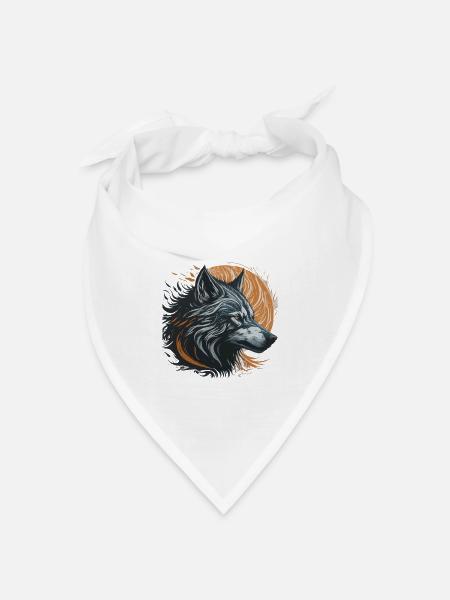 Schwarzer Wolf unter dem goldenen Mond - Bandana Dreieckstuch - Weiß