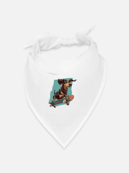 Skateboard-Dackel - Bandana Dreieckstuch - Weiß