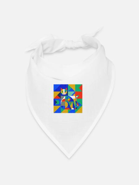 Geometrische Katzenmosaik - Bandana Dreieckstuch - Weiß