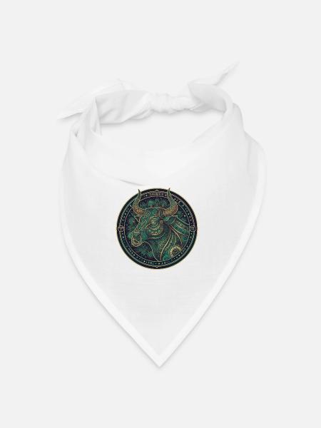 Stier Mandala Teal-Gold Kreis - Bandana Dreieckstuch - Weiß