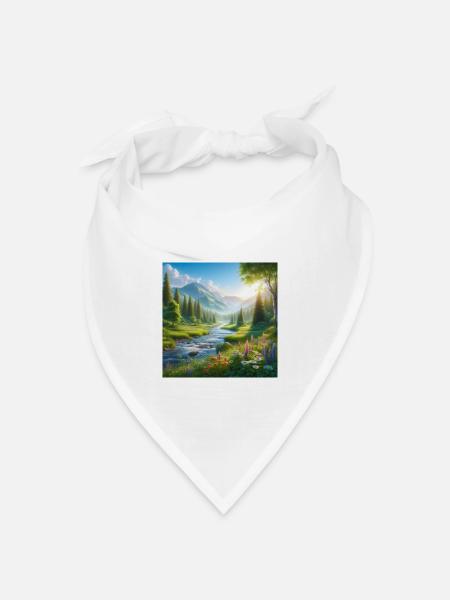 Fjälldalens Frühlingsblumenfluss - Bandana Dreieckstuch - Weiß