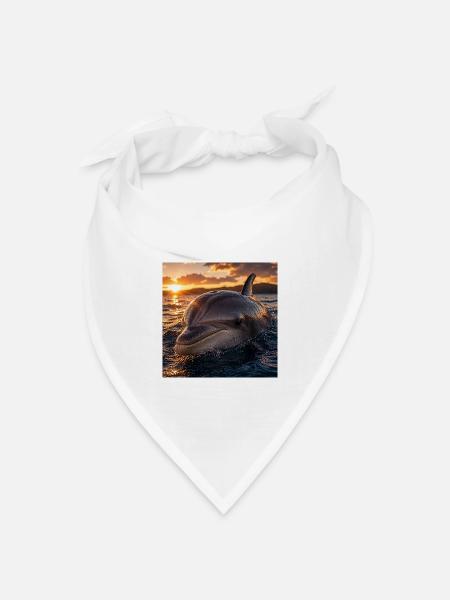 Delfin bei Sonnenuntergang - Bandana Dreieckstuch - Weiß