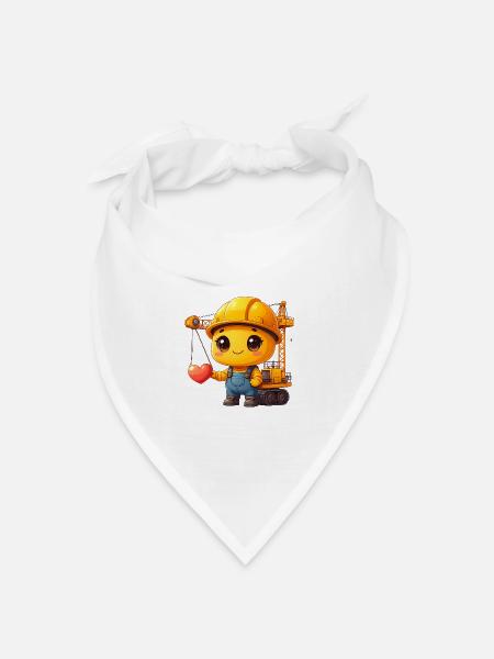 Kawaii-Bauarbeiter mit Kran & Herz – Süßes Design - Bandana Dreieckstuch - Weiß