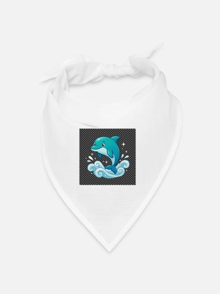 Fröhlicher Delfin über Wellen - Bandana Dreieckstuch - Weiß