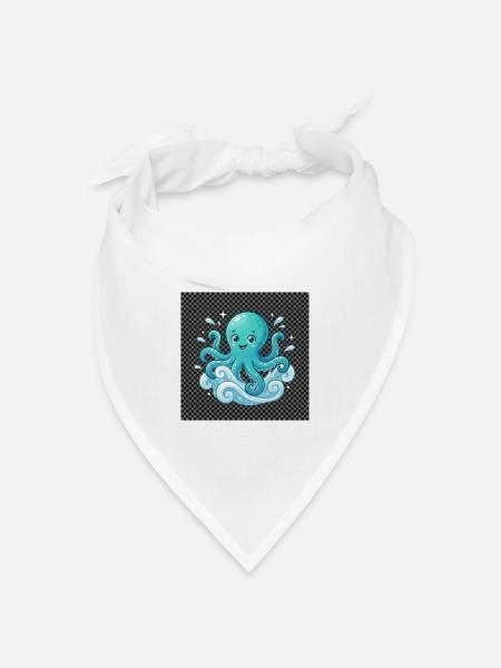 Fröhlicher Oktopus mit Wellen - Bandana Dreieckstuch - Weiß