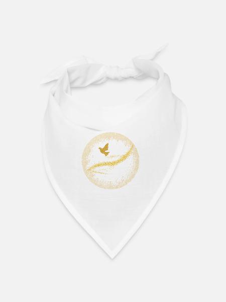 Goldener Glitzerkreis mit Vogel - Bandana Dreieckstuch - Weiß