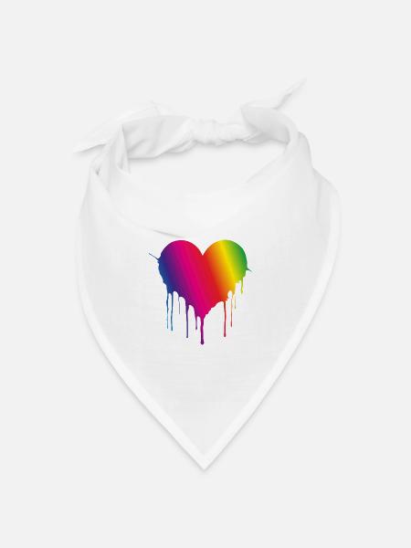 Regenbogen-Tropfherz - Bandana Dreieckstuch - Weiß
