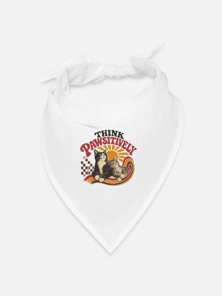 Think Pawsitively Denke Positiv Katzen Retro - Bandana Dreieckstuch - Weiß