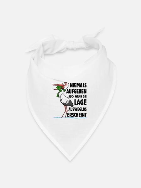 Frosch und Storch - Niemals Aufgeben - Spruch - Bandana Dreieckstuch - Weiß