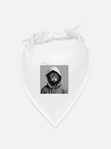 Katzenmysterium im Hoodie - Bandana Dreieckstuch - Weiß