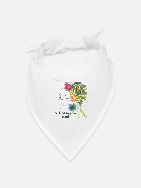 Sei freundlich zu deinem Geist – Blumenlinienkunst - Bandana Dreieckstuch - Weiß