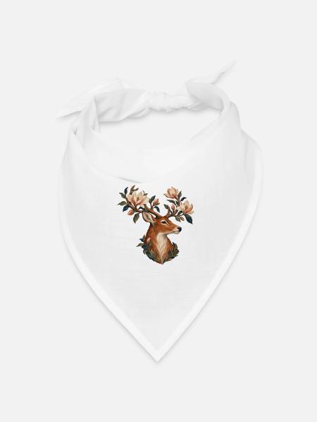 Hirsche mit Geweih, die mit Magnolien blühen - Bandana Dreieckstuch - Weiß