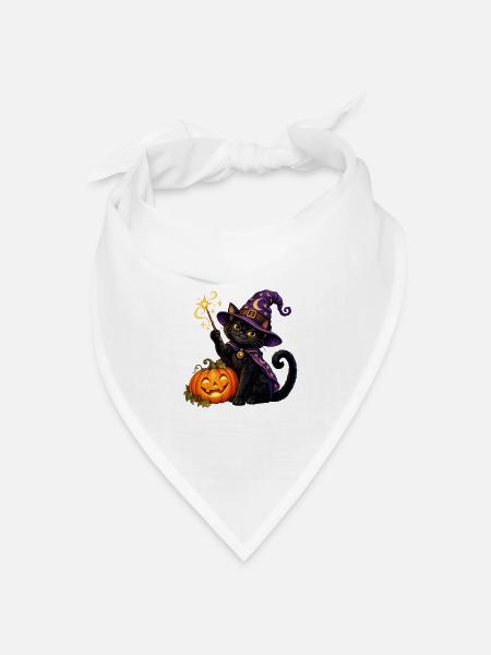 Halloween-Zaubererkatze - Bandana Dreieckstuch - Weiß
