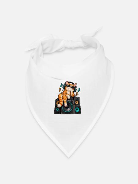 KatzenDJ auf Lautsprechern - Bandana Dreieckstuch - Weiß