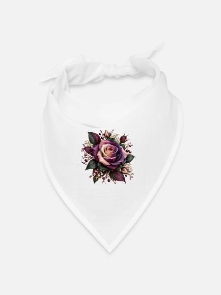Lila Rosenblüte Floral Bouquet - Bandana Dreieckstuch - Weiß