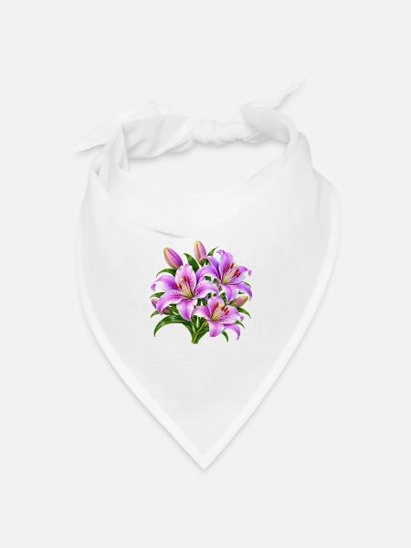 Rosa Lilien-Strauß-Druck - Bandana Dreieckstuch - Weiß