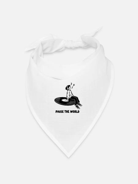 Pause the World – Vinyl- und Kopfhörer-Musikliebhaber - Bandana Dreieckstuch - Weiß
