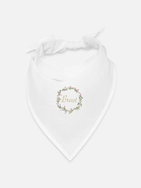 Braut mit Blumenkranz goldener Schriftzug - Bandana Dreieckstuch - Weiß