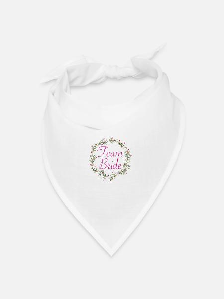 Team Bride mit Blumenkranz pinker Schriftzug  - Bandana Dreieckstuch - Weiß