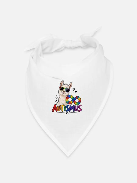 Lama Regenbogenpuzzle Autismus - Bandana Dreieckstuch - Weiß