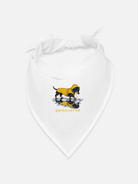 Dackelwetter Dackel in gelbem Regenponcho - Bandana Dreieckstuch - Weiß