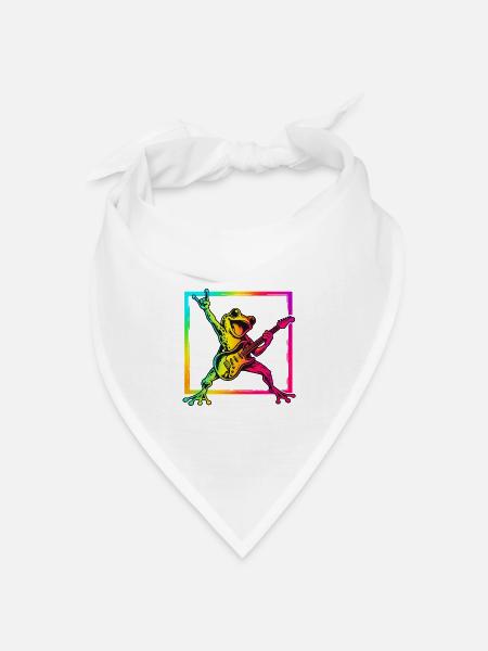 Rockender Frosch mit E-Gitarre – Neon Rock - Bandana Dreieckstuch - Weiß