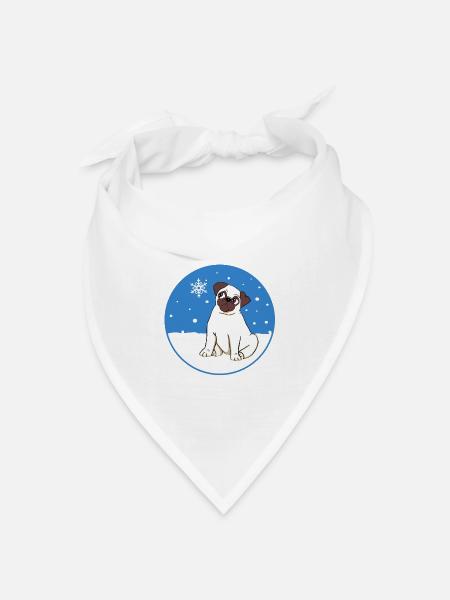 Mops im Schnee - Bandana Dreieckstuch - Weiß