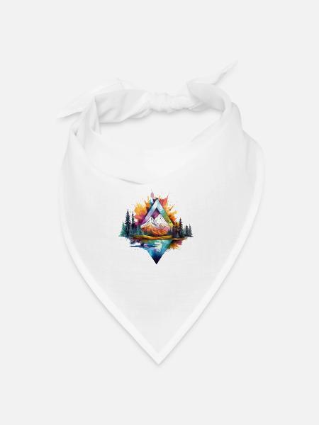 Natur Berge Wald Geometrisch Kunst Bunt Splash - Bandana Dreieckstuch - Weiß