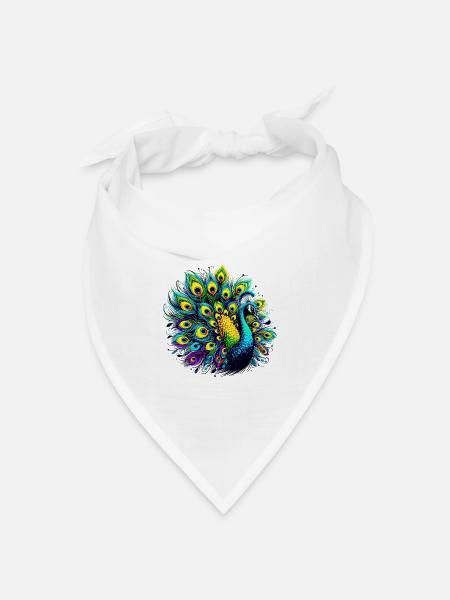 Pfau - Bandana Dreieckstuch - Weiß