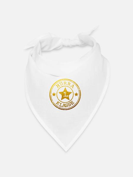 Hurra 1. Klasse - Abzeichen mit Stern - gold - Bandana Dreieckstuch - Weiß