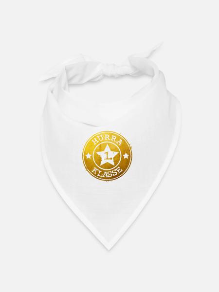 Hurra 1. Klasse - goldenes Emblem mit Stern - Bandana Dreieckstuch - Weiß