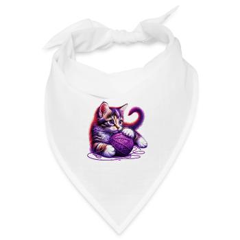 Katze spielt mit einem Wollknäuel - Bandana Dreieckstuch - Weiß - Vorne